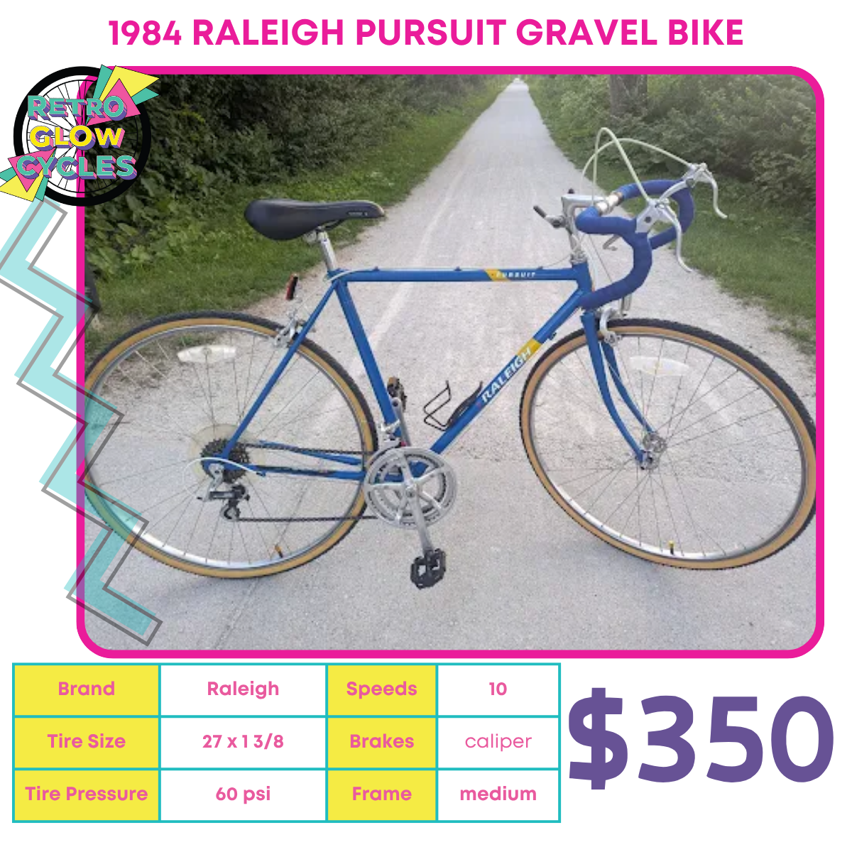 gravel bike retro 1984 Raleigh Pursuit Gravel Bike – Retro Glow Cycles
