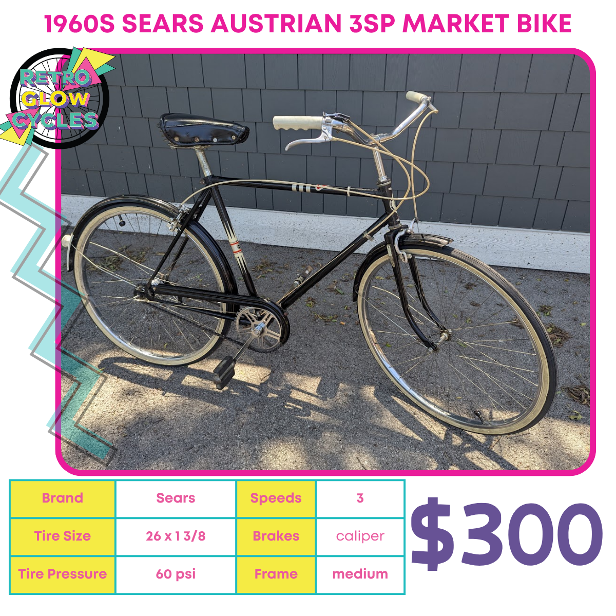 sears 3 wheel bicycle 1960s Sears Austrian 3sp Market Bike – Retro Glow Cycles