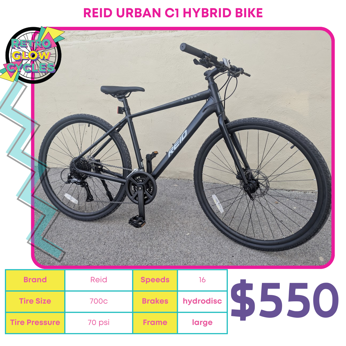 urban bike retro Reid Urban C1 Hybrid Bike x-Large Frame Black – Retro Glow Cycles