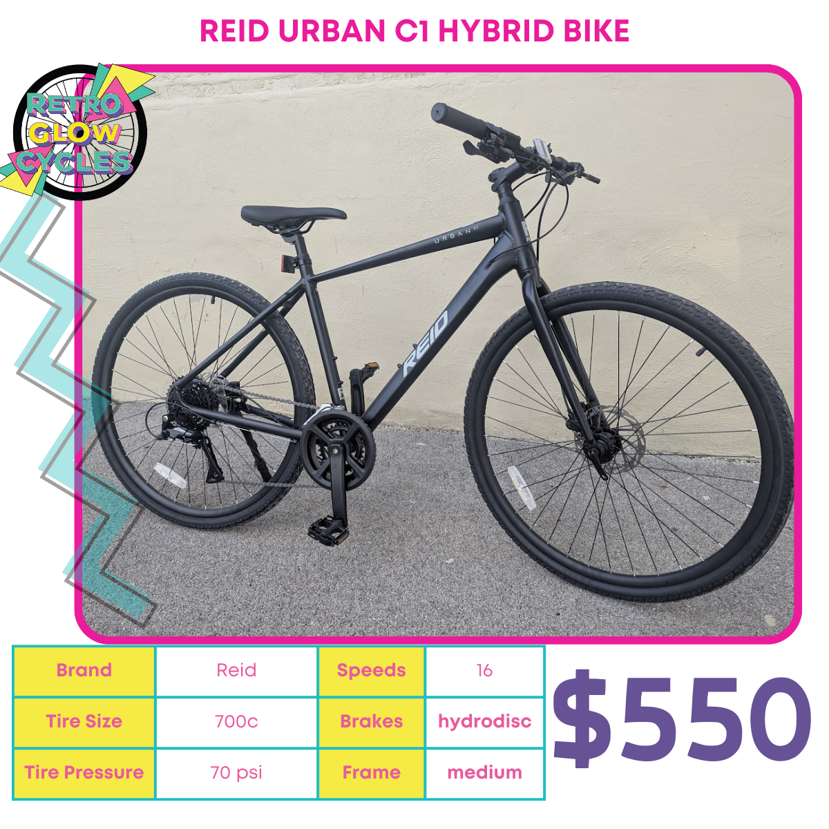 Reid Urban C1 Hybrid Bike Medium Frame Black – Retro Glow Cycles