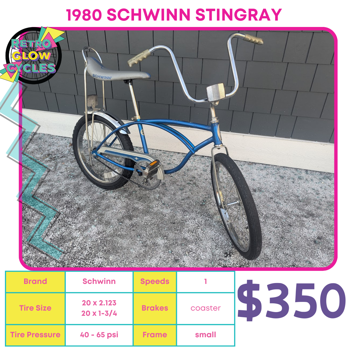 1980 Schwinn Stingray Retro Glow Cycles 1980 Schwinn Stingray Retro Glow Cycles