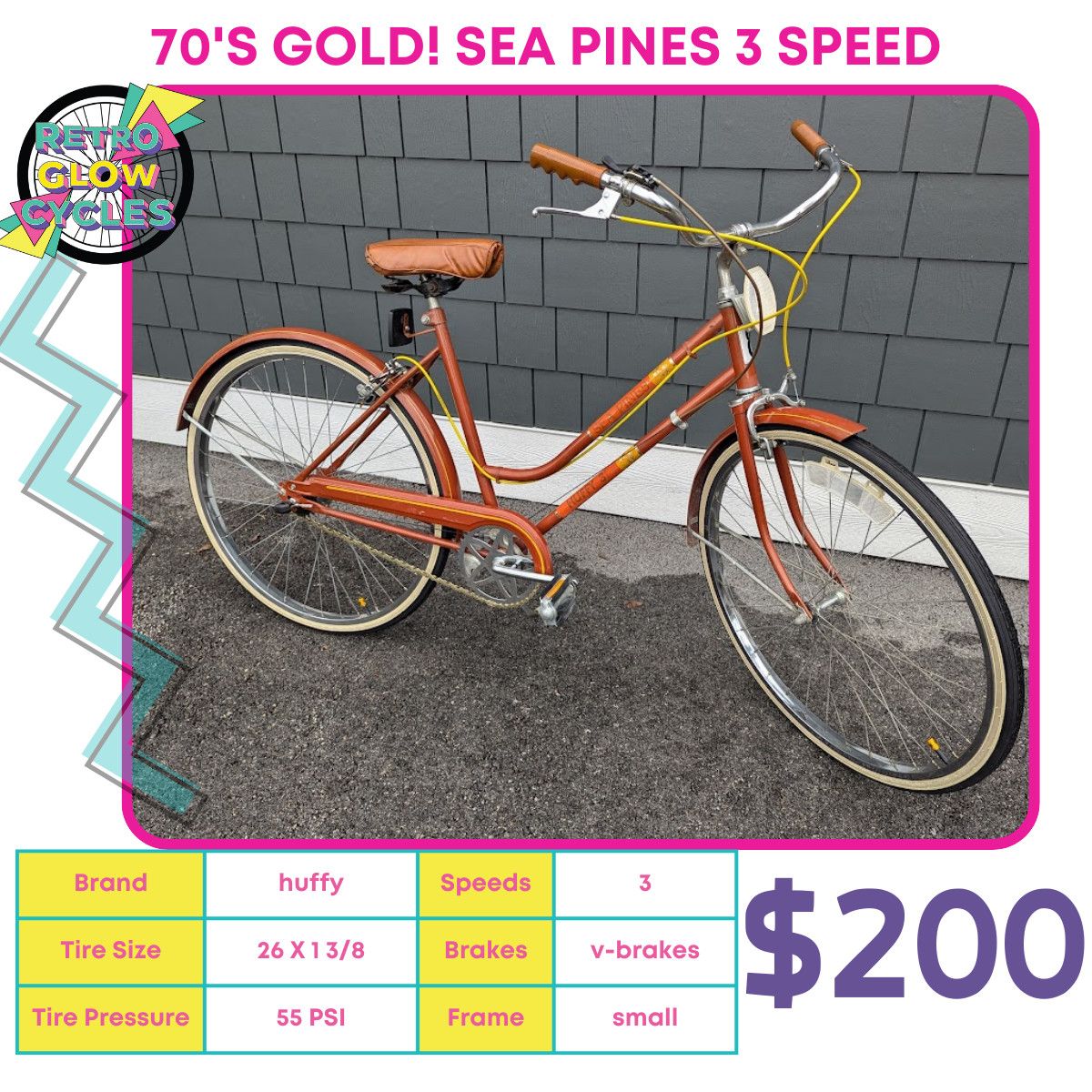 Sea Pines 1970's Huffy 3-speed Bike – Retro Glow Cycles