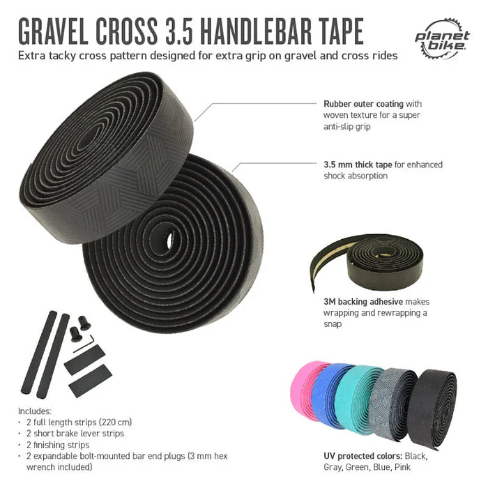 Planet Bike 5068 GRAVEL CROSS HANDLEBAR TAPE BLACK 3.5mm