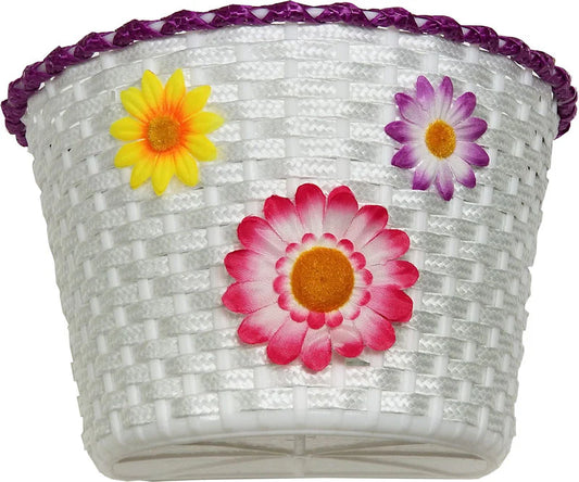 LARGE FLOWER BASKET WHITE w/ PURPLE TRIM