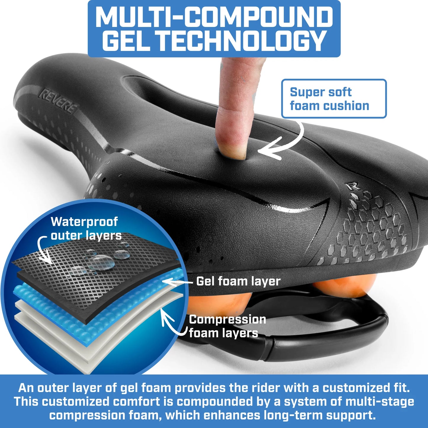 Revere Touring Suspension Comfort Gel Saddle - 8.5" wide