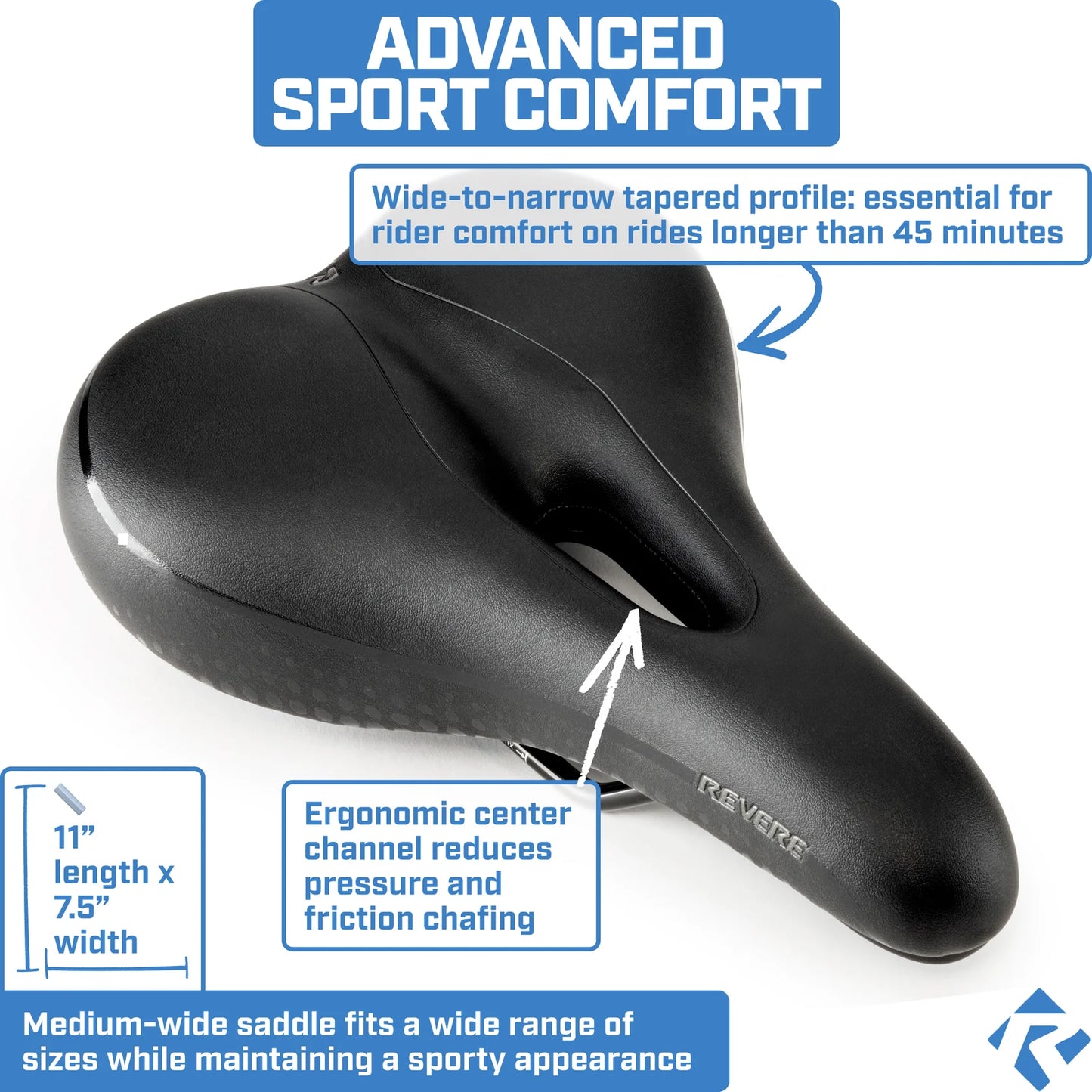 Revere Touring Suspension Comfort Gel Saddle - 7.5" wide