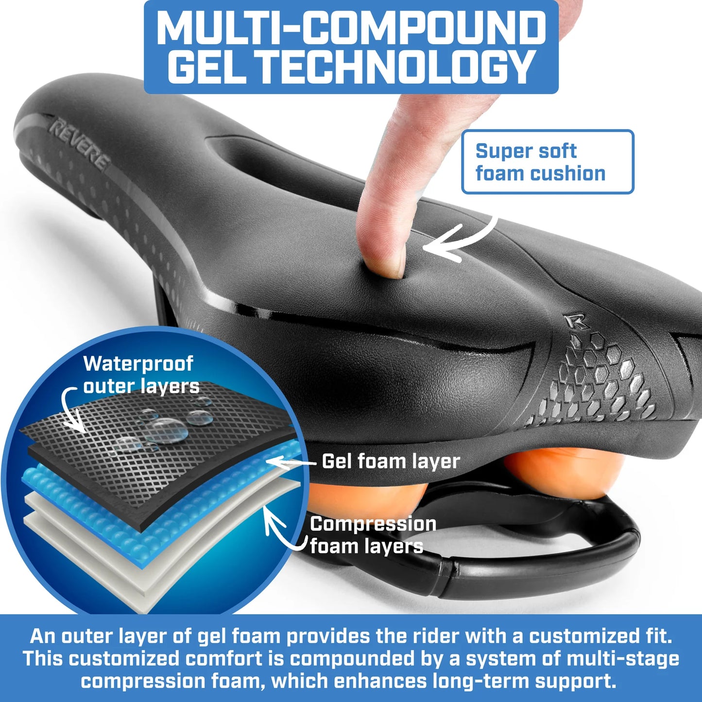 Revere Touring Suspension Comfort Gel Saddle - 7.5" wide