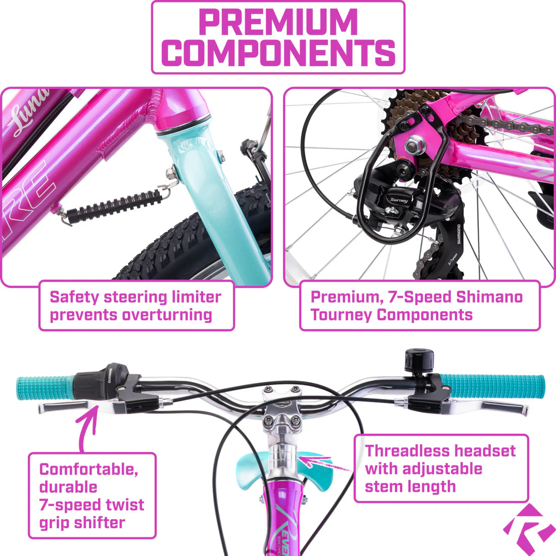 Revere Luna 7 24" Kids Trail Bike - Pink