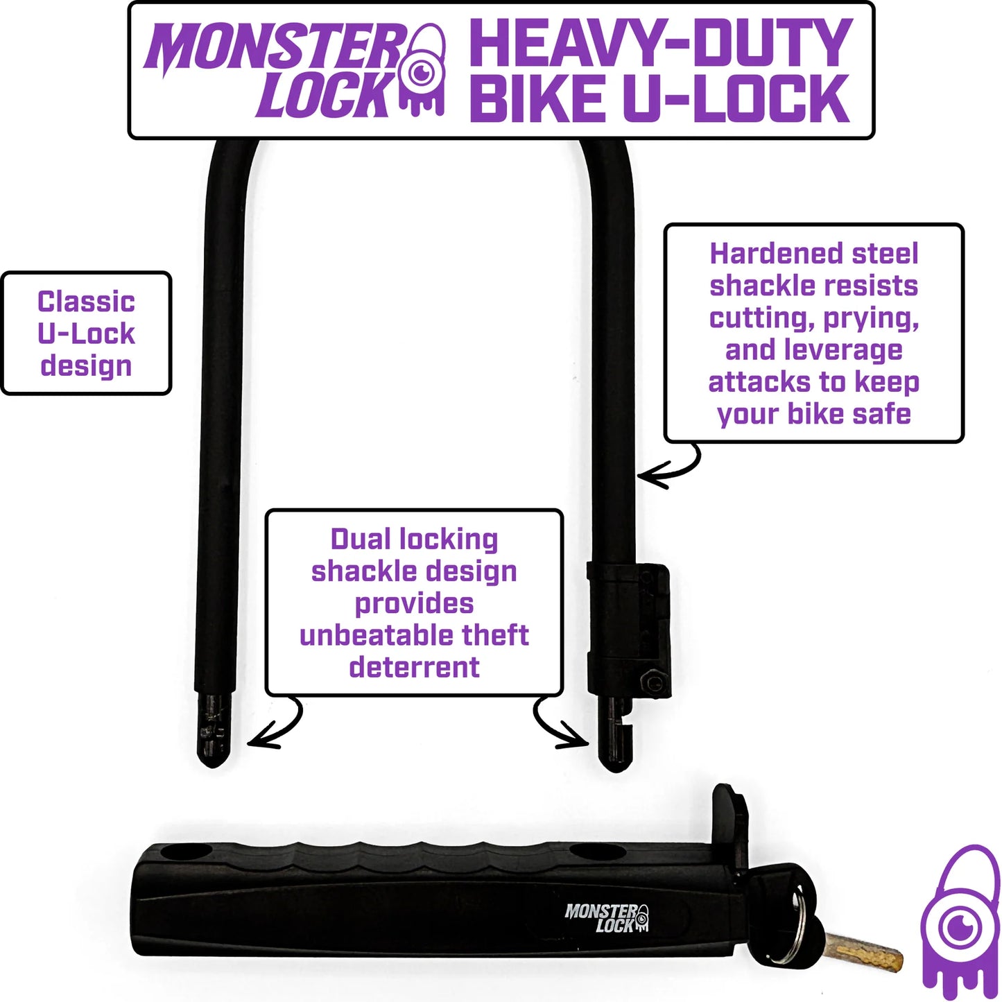 Monster Lock Heavy Duty U-Lock with Mounting Bracket & 2 Keys