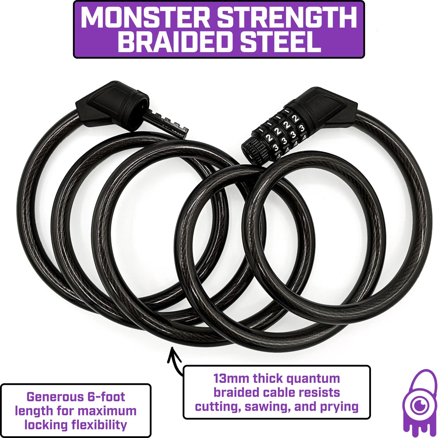 Monster Lock 6-foot Combination Lock - 13 mm Braided Steel