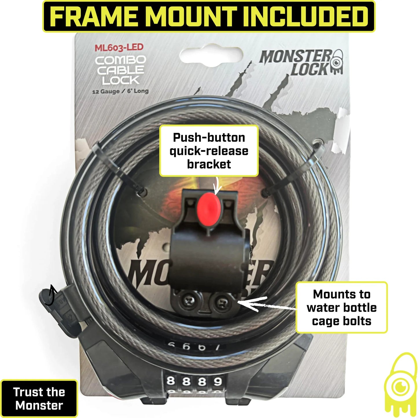 Monster Lock 6-Foot x 12-Gauge Combination Lock with Built-in LED