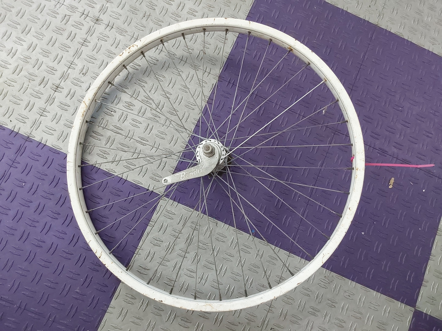 REAR WHEEL - 26", Schwinn Tubular rim (white), Bendix hub, bolt on