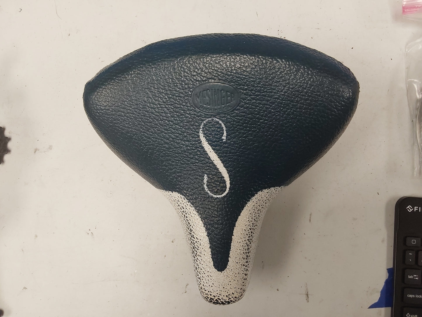 Vintage Schwinn seat, blue and white