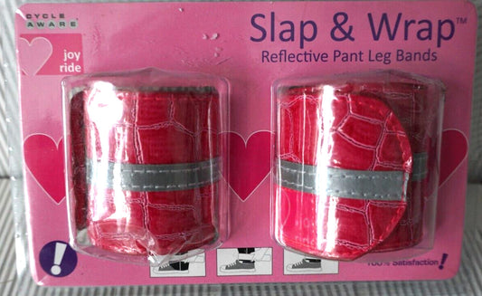 Cycle Aware Joy Ride Slap & Wrap Pink Reflective Pant Leg Bands Faux Leather